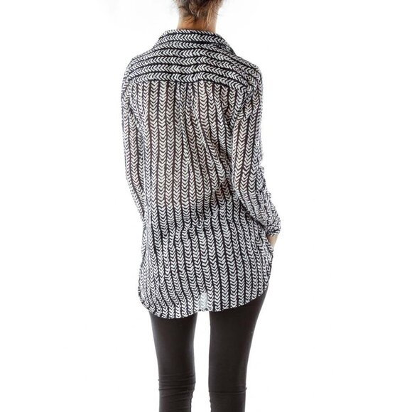 J.Crew Black White Chevron Blouse - Picture 2 of 3